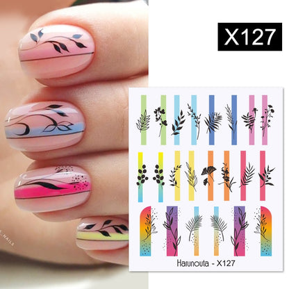 Harunouta Black Lines Flower Leaves Water Decals Stickers