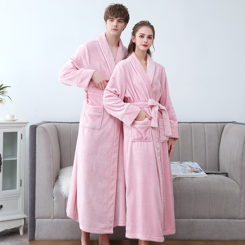 Plus Größe 3XL Männer Robe Winter Flanell Weiche Kimono Kleid Liebhaber Ultra Große Lange Bademantel Nachtwäsche Dicke Warme Frauen Nachtwäsche