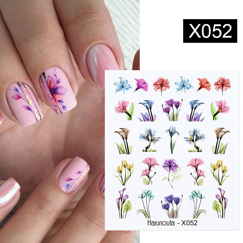Harunouta Black Lines Flower Leaves Water Decals Stickers