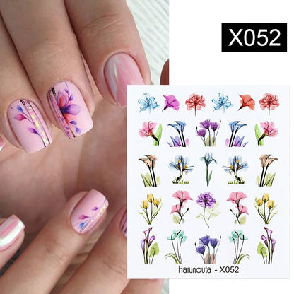 Harunouta Black Lines Flower Leaves Water Decals Stickers