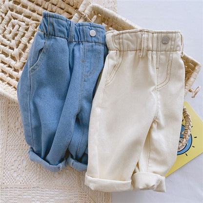 Autumn and winter new jeans baby girl clothes baby clothes high waist solid color warm out jeans children's clothing