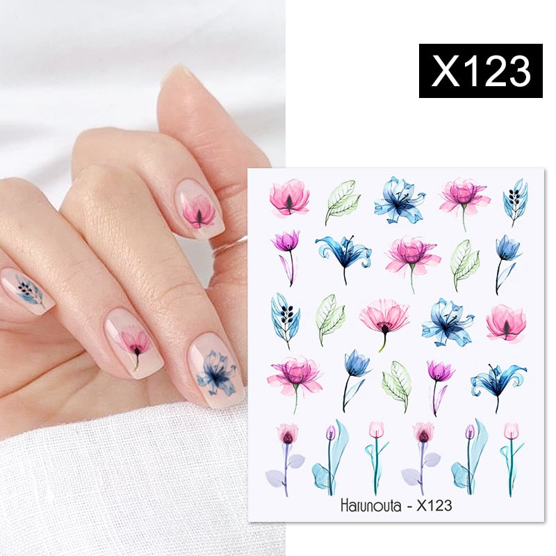 Harunouta Black Lines Flower Leaves Water Decals Stickers