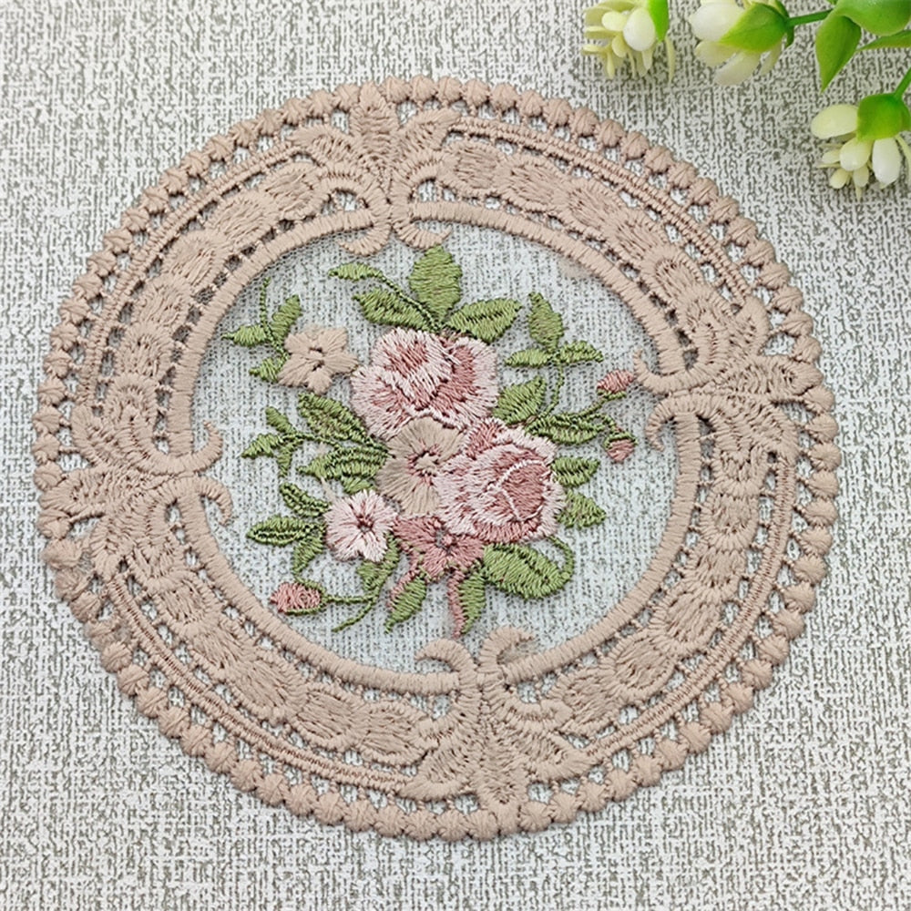 12cm Vintage Lace Coaster Placemat Embroidery Craft Bowls Coffee Cups Coaster European Style Fabric Anti-scald Table Plate Mat