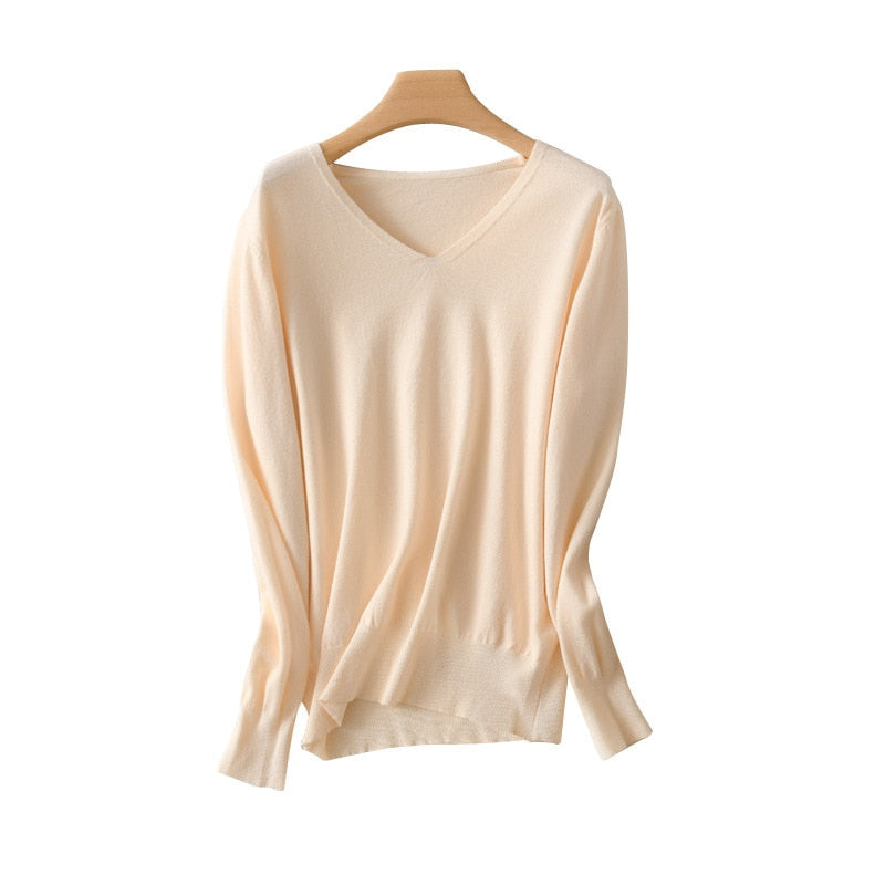 V-ausschnitt Strickwaren Langarm Lose Cashmere-Pullover