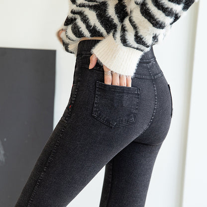 Frauen Jeans Bleistift Hosen Sand Gewaschen Stretch Jeans Leggings Koreanische Tasche Rote Linie Leggings Magie Schwarz Grau Jeggings