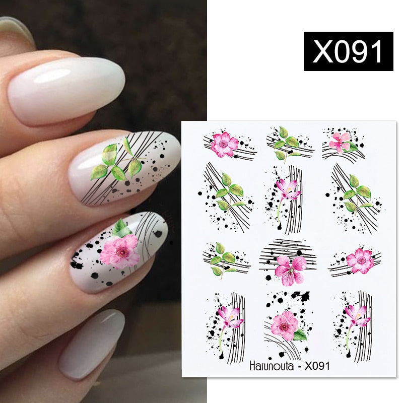 Harunouta Black Lines Flower Leaves Water Decals Stickers
