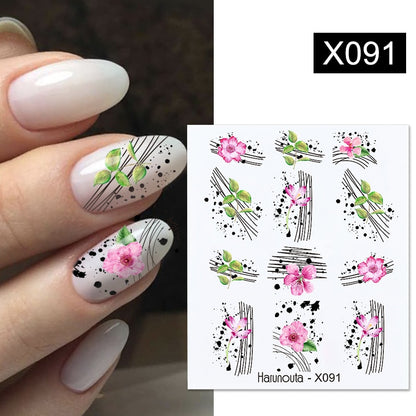 Harunouta Black Lines Flower Leaves Water Decals Stickers