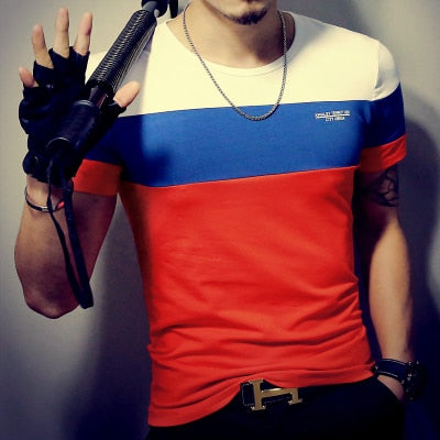 Sommer Mode männer T Shirt Casual Patchwork Kurzarm T Shirt