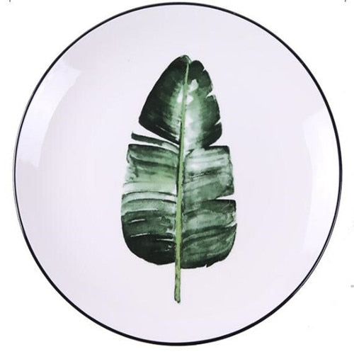 8 inch Green Plants Ceramic Plate Porcelain Beef Dishes Dessert Dish Fruit Plate Cake Tray Food Tableware Gift 1 pc