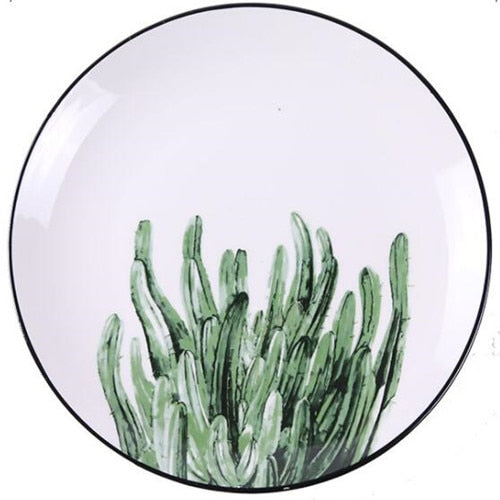 8 inch Green Plants Ceramic Plate Porcelain Beef Dishes Dessert Dish Fruit Plate Cake Tray Food Tableware Gift 1 pc