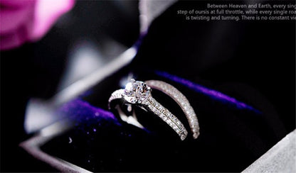 Ringe Für Frauen Silber Farbe Doppel Stapelbar Mode Schmuck Braut Sets Hochzeit Engagement Ring Zubehör CC634