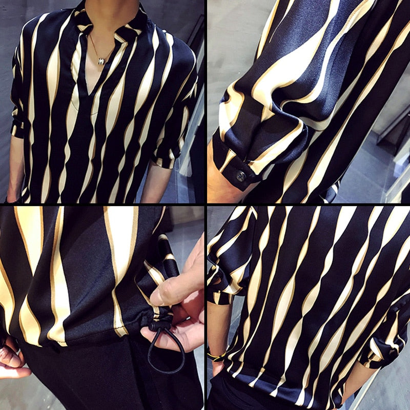 Streifen pullover hemd männer herren hemd camisa masculina