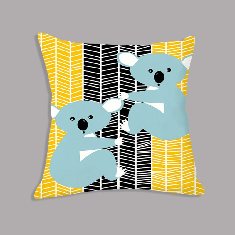 Cartoon Giraffe Lion Elephant Animal Printed White Plush Seat Cushion Throw Pillow 45x45cm Decorative Pillow Cover Kids Room