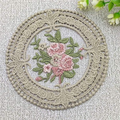12cm Vintage Lace Coaster Placemat Embroidery Craft Bowls Coffee Cups Coaster European Style Fabric Anti-scald Table Plate Mat