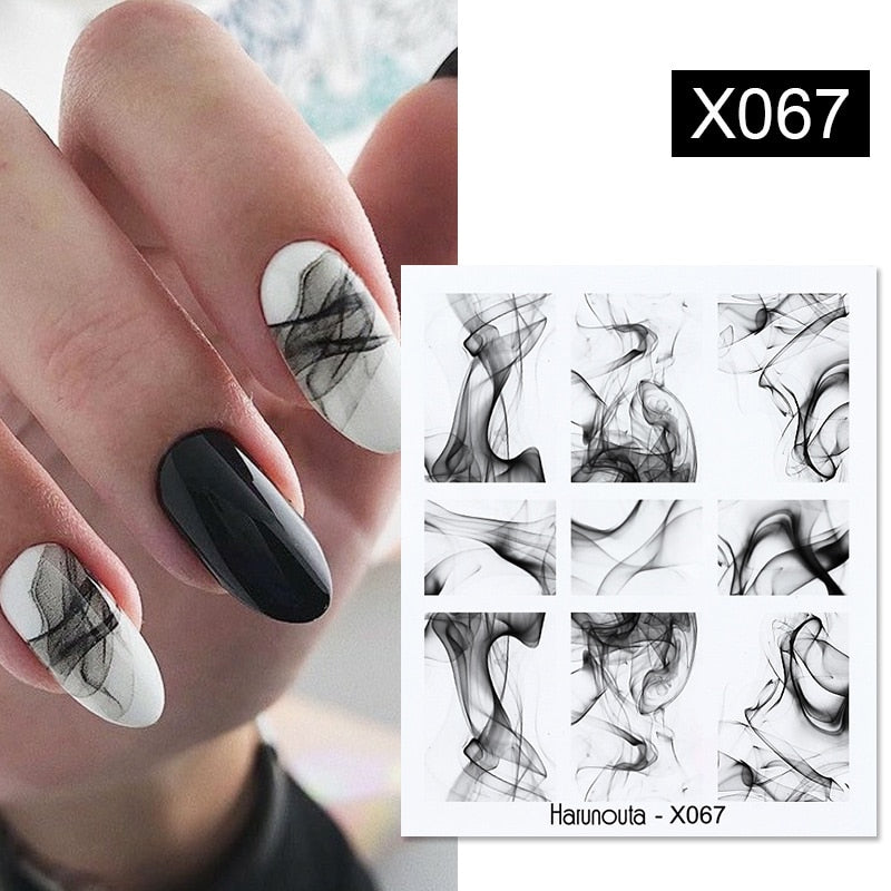 Harunouta Black Lines Flower Leaves Water Decals Stickers
