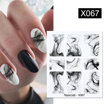 Harunouta Black Lines Flower Leaves Water Decals Stickers