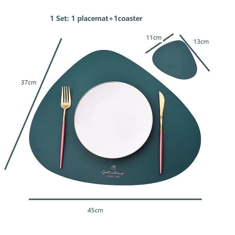 Inyahome PU Tischsets für Tisch Wasserdicht Nicht-Slip Isolierung Leder Ort Matten Set Nordic Stil Weihnachten Coaster Cup Matte