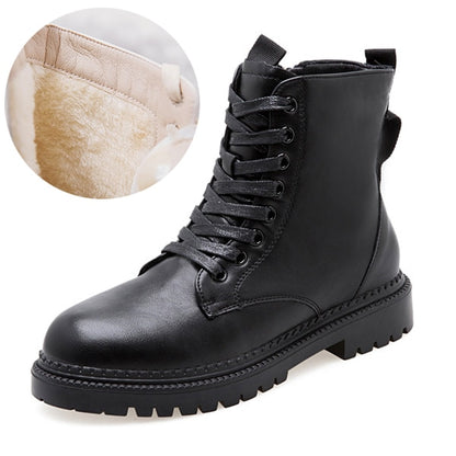 Fashion Zipper Flat Shoes Woman High Heel Platform PU Leather Boots Lace up Women Shoes Ankle Boots Girls 35-40