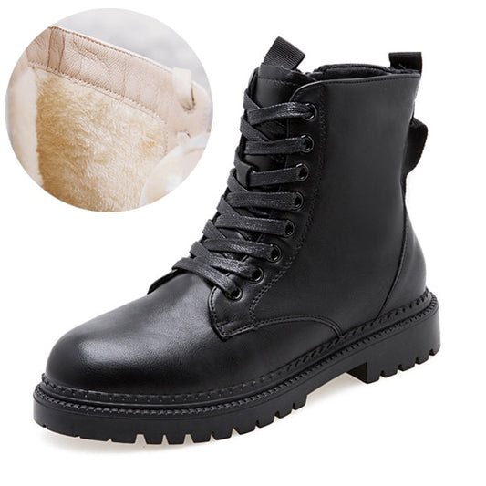 Fashion Zipper Flat Shoes Woman High Heel Platform PU Leather Boots Lace up Women Shoes Ankle Boots Girls 35-40