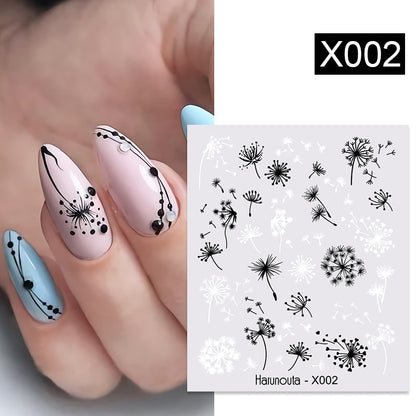 Harunouta Black Lines Flower Leaves Water Decals Stickers