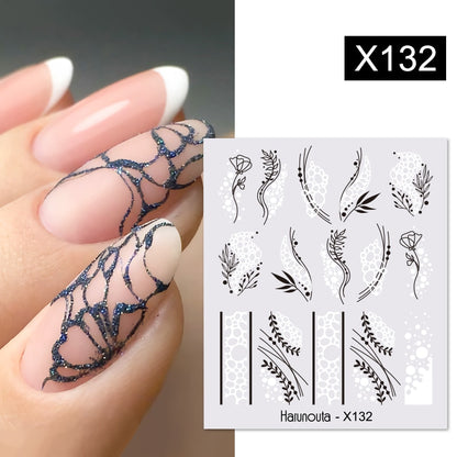 Harunouta Black Lines Flower Leaves Water Decals Stickers