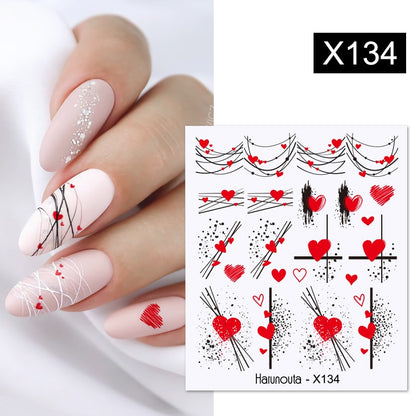 Harunouta Black Lines Flower Leaves Water Decals Stickers