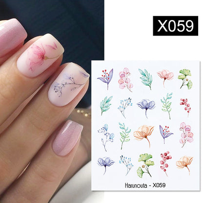 Harunouta Black Lines Flower Leaves Water Decals Stickers