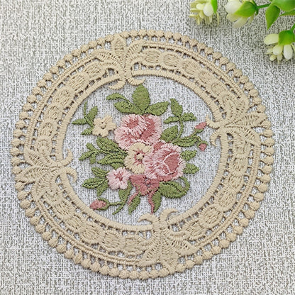 12cm Vintage Lace Coaster Placemat Embroidery Craft Bowls Coffee Cups Coaster European Style Fabric Anti-scald Table Plate Mat