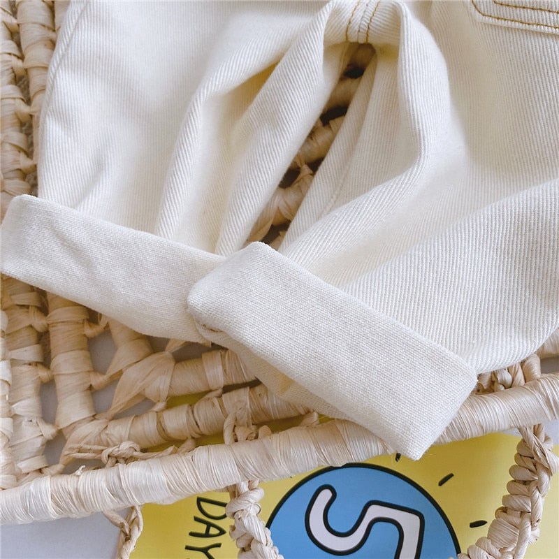 Autumn and winter new jeans baby girl clothes baby clothes high waist solid color warm out jeans children's clothing