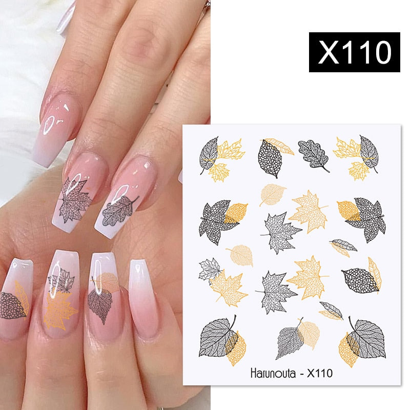 Harunouta Black Lines Flower Leaves Water Decals Stickers