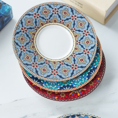 Marokkanischen Stil Luxus Kaffee Tasse und Untertasse Set mit Gold Griff für Spezielle Kaffee Cappuccino Keramik Tee Tasse 250ml