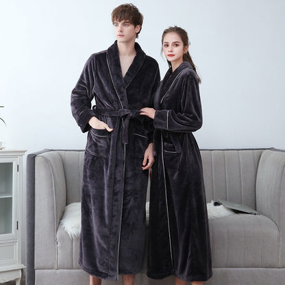 Plus Größe 3XL Männer Robe Winter Flanell Weiche Kimono Kleid Liebhaber Ultra Große Lange Bademantel Nachtwäsche Dicke Warme Frauen Nachtwäsche