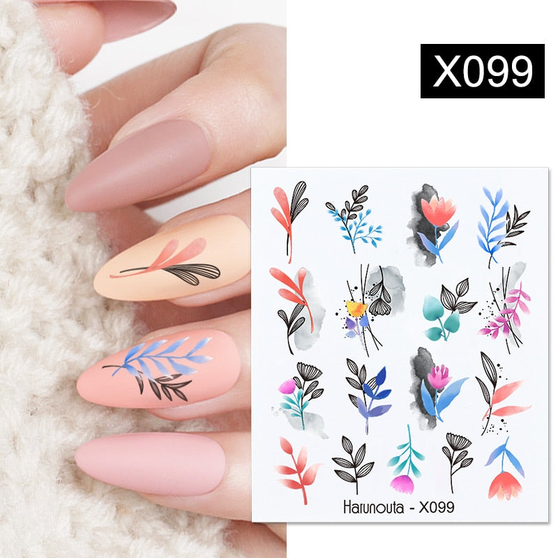 Harunouta Black Lines Flower Leaves Water Decals Stickers