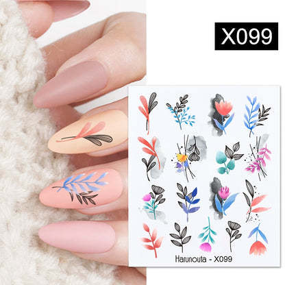 Harunouta Black Lines Flower Leaves Water Decals Stickers