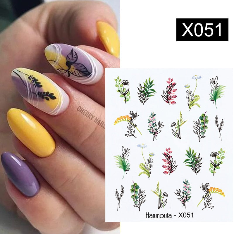 Harunouta Black Lines Flower Leaves Water Decals Stickers
