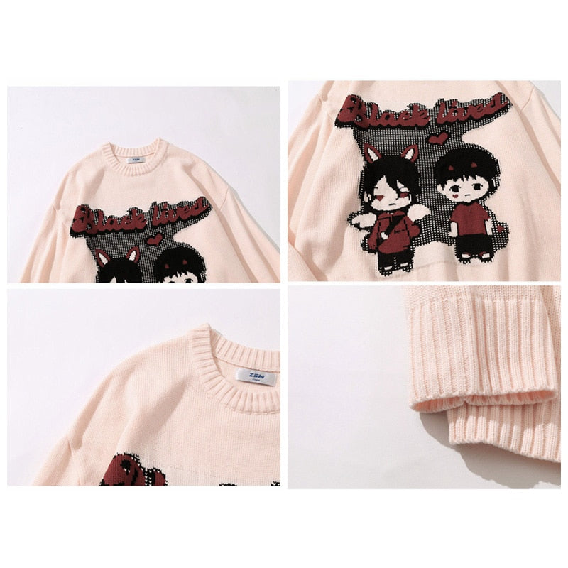 Übergroßen Japanischen Anime Cartoon Gestrickte Unisex Pullover Tops