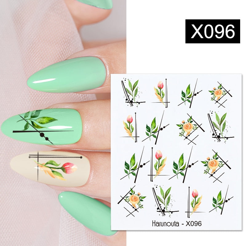 Harunouta Black Lines Flower Leaves Water Decals Stickers