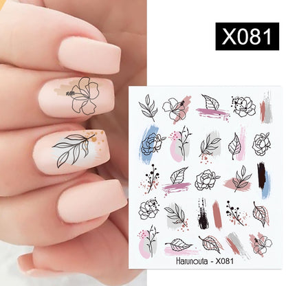 Harunouta Black Lines Flower Leaves Water Decals Stickers