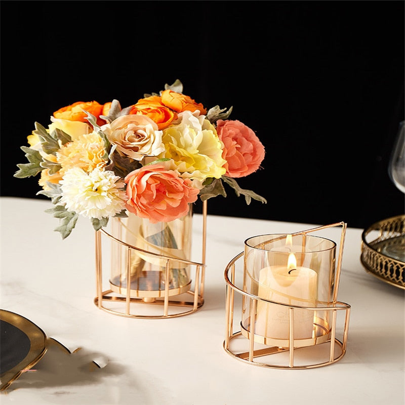 Goldene Eisen Kerzenhalter Europäischen geometrische Leuchter Romantische Kristall Kerze Tasse Hause Dekoration Tisch Dekoration