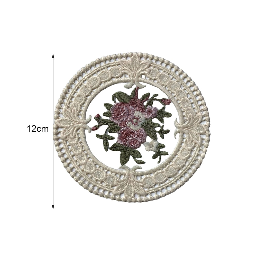 12cm Vintage Lace Coaster Placemat Embroidery Craft Bowls Coffee Cups Coaster European Style Fabric Anti-scald Table Plate Mat