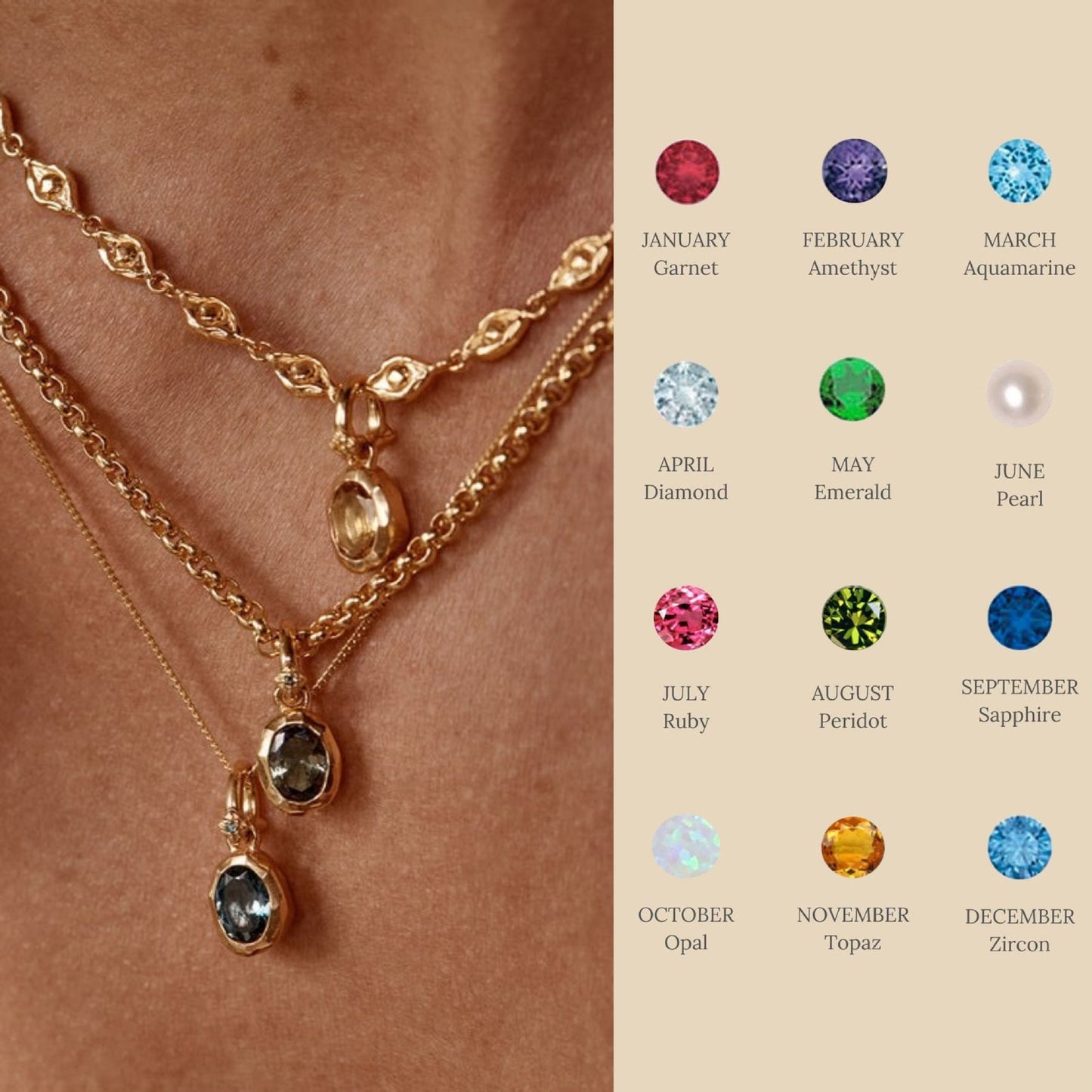 Edelstahl zwölf Birth stone Halskette
