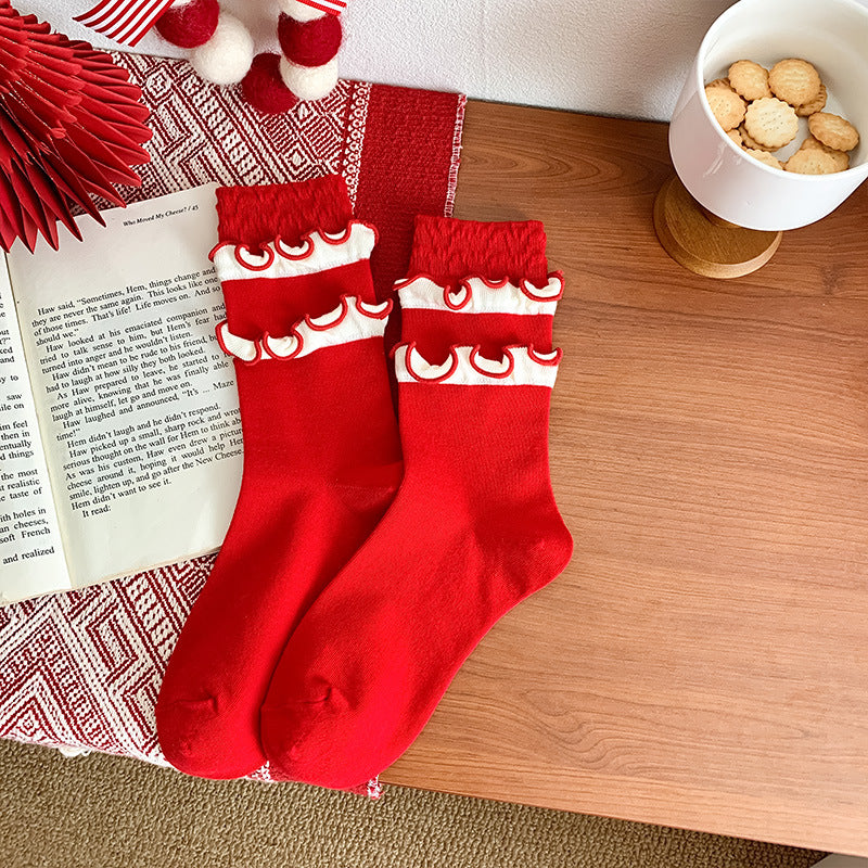 Modische schlichte mittellange Socken aus reiner Baumwolle für Damen