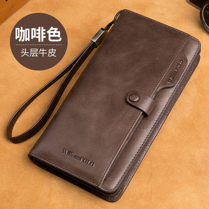Long men's wallet made of genuine leather