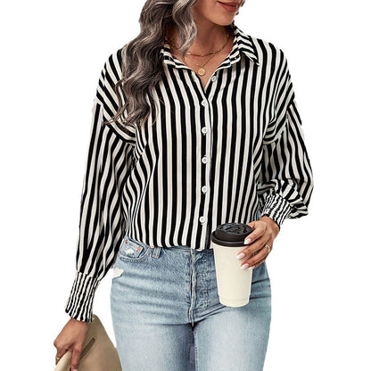 Neues europäisches und amerikanisches Langarm Pendler Streifenhemd für Damen