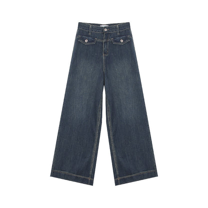 Damen Jeans mit hoher Taille und schlankem Retro Faux Pocket