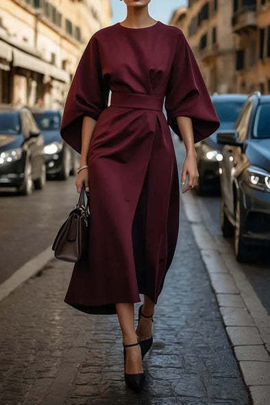 Lockeres Kleid mit Fledermausärmeln, modische, taillierte, einfarbige, elegante Kleider für Damen