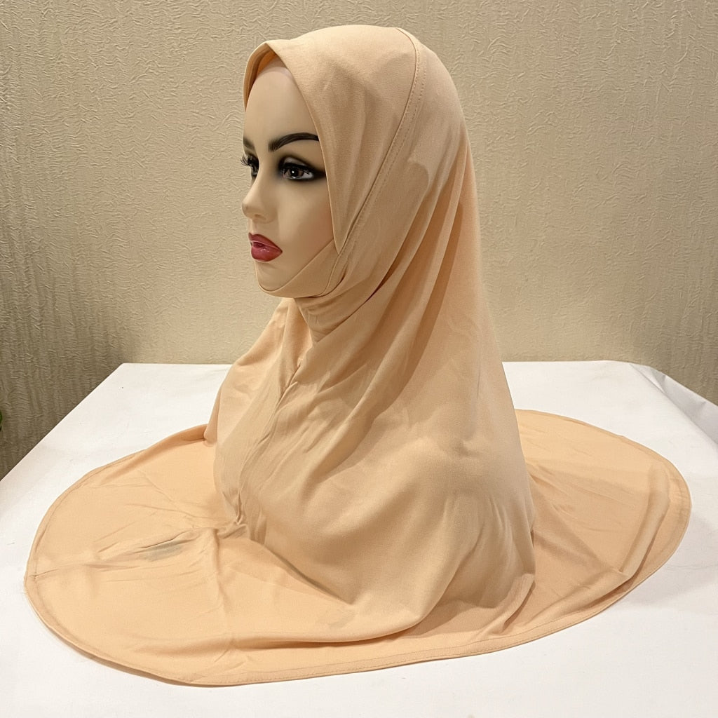 H124 plain big size muslim hijab with chin part top quality Hijab