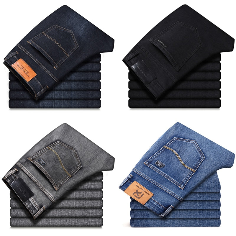 neue männer Stretch Regular Fit Jeans Business Casual Klassische Stil Mode Denim Hose Männlichen Schwarz Blau Grau Hosen