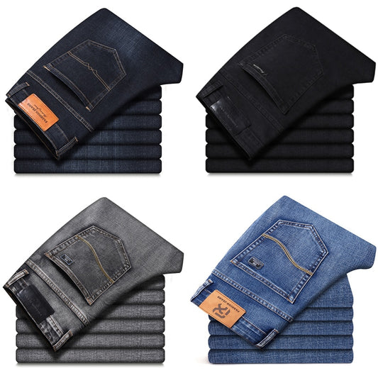neue männer Stretch Regular Fit Jeans Business Casual Klassische Stil Mode Denim Hose Männlichen Schwarz Blau Grau Hosen
