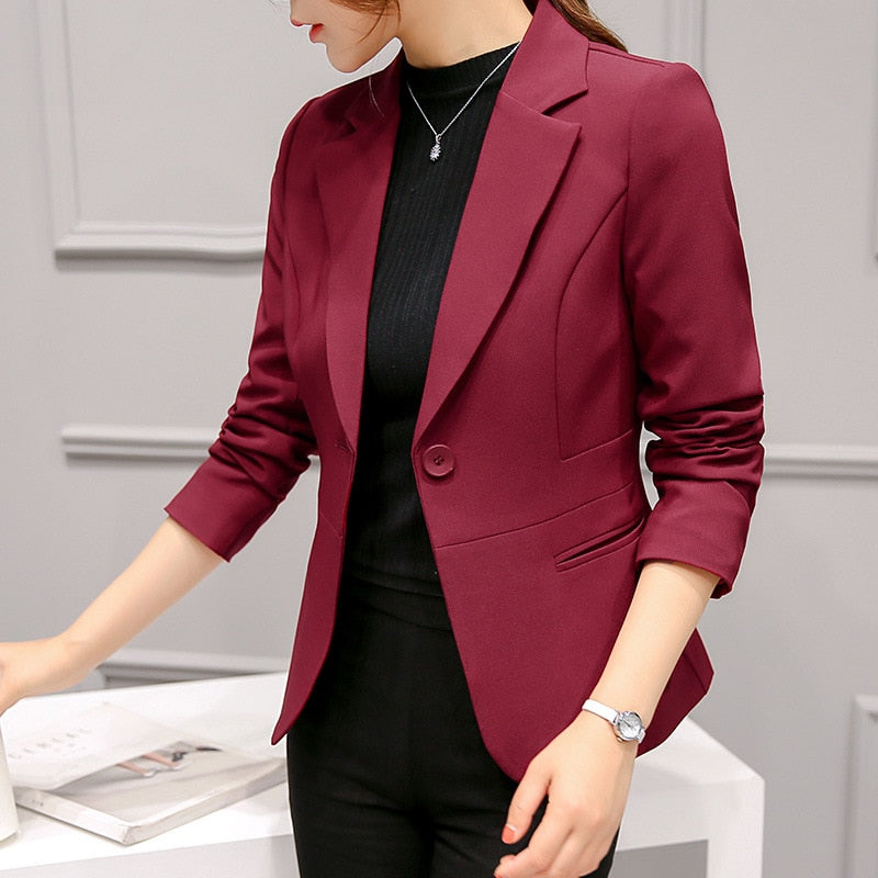Schwarze Frauen Blazer 2023 Formale Dünne Blazer Dame Büroarbeit Anzug Taschen Jacken Mantel